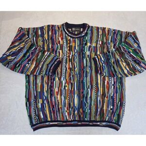 VTG TUNDRA CANADA 3D Knitted Cosby Biggie Coogi Style 90s Crew Neck Sweater XL